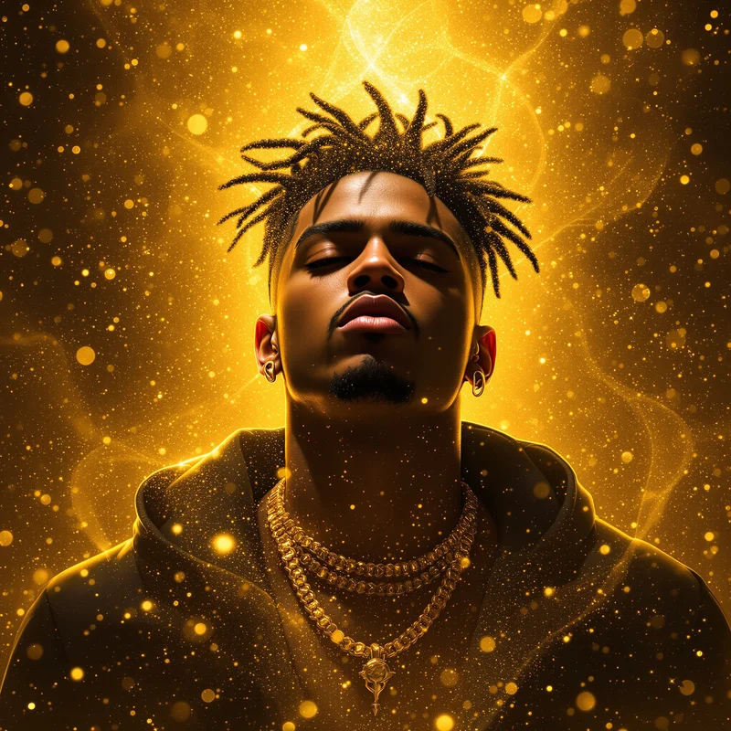 Golden aura XXXTentacion profile picture with glowing background