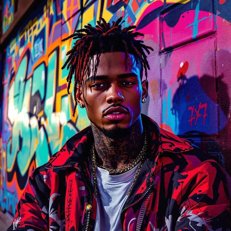 Graffiti wall XXXTentacion avatar with colorful urban art