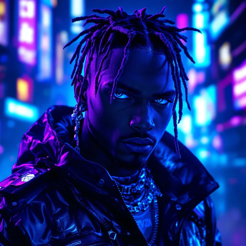 Neon blue XXXTentacion avatar profile picture with glowing effects
