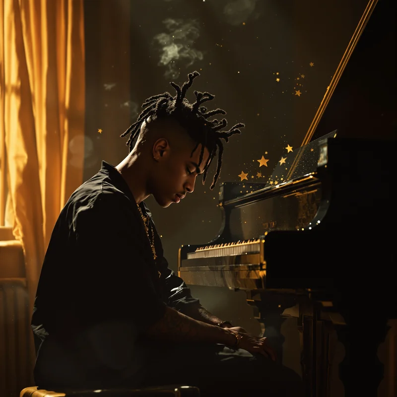XXXTentacion avatar with piano and emotional atmosphere