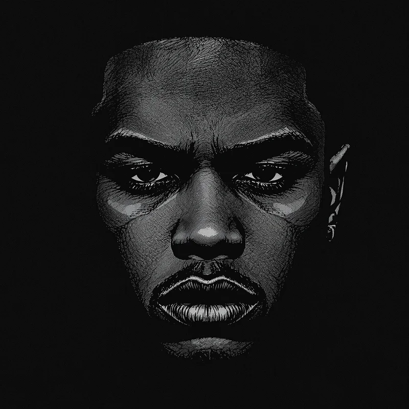 Dark XXXTentacion digital identity icon with sharp face focus and melancholic profile style
