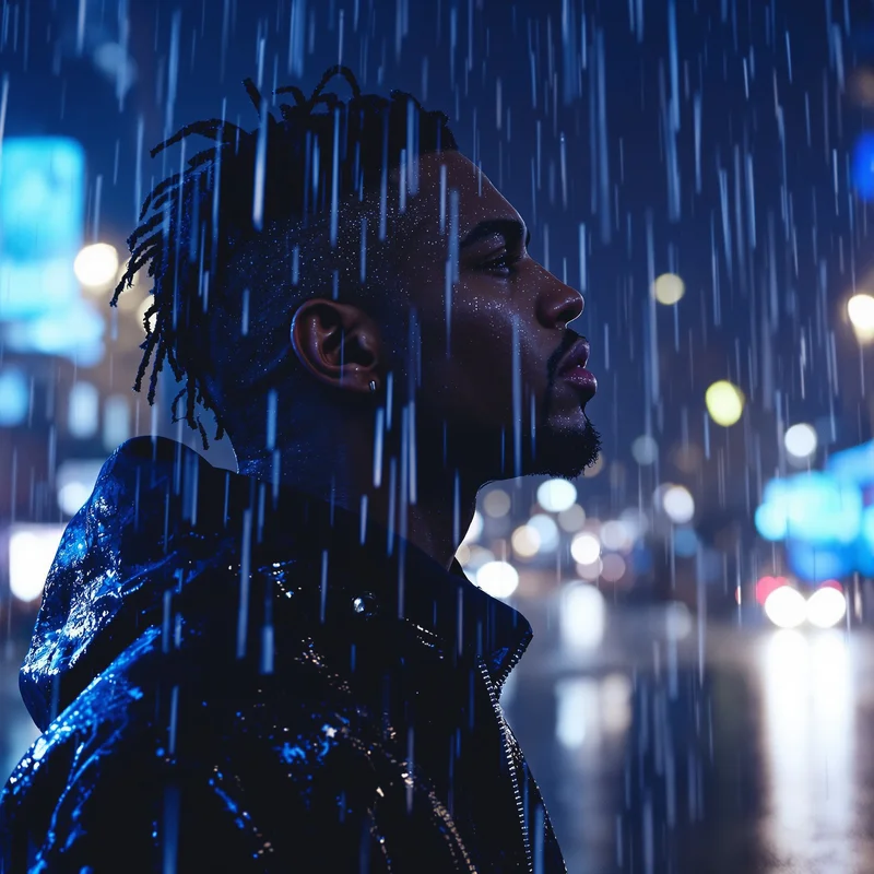 XXXTentacion avatar in rainy night aesthetic with city lights