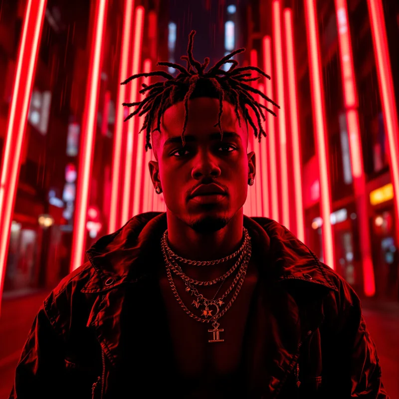 Red neon XXXTentacion profile picture with glowing effects