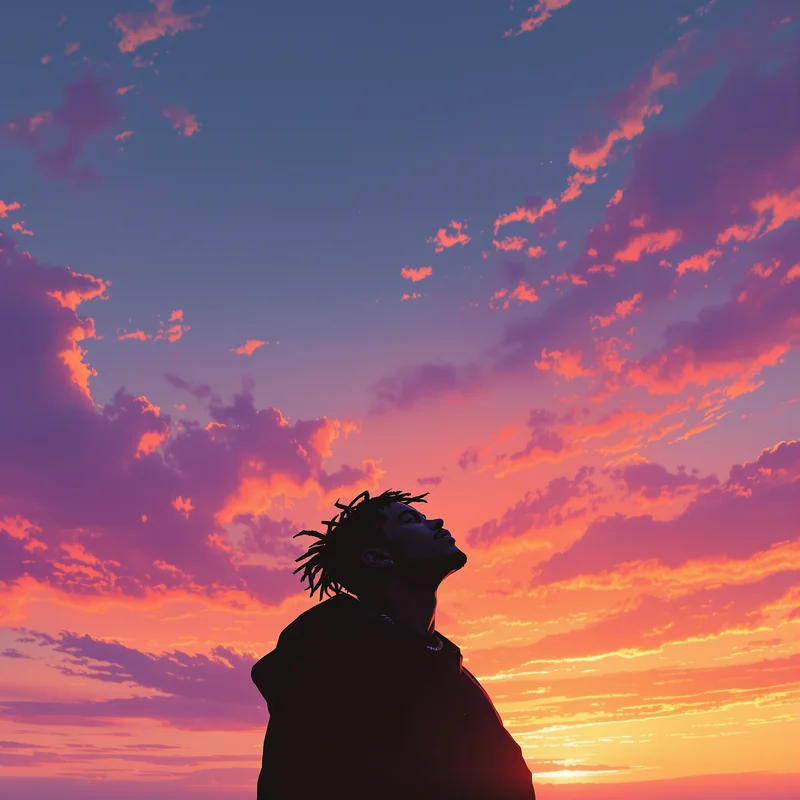 Sunset XXXTentacion profile picture with orange sky background