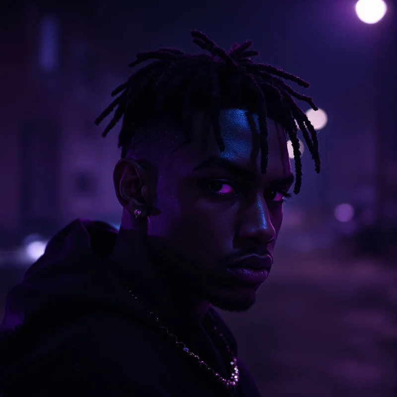 XXXTentacion PFP with black and blue mood, expressive eyes, and readable avatar composition