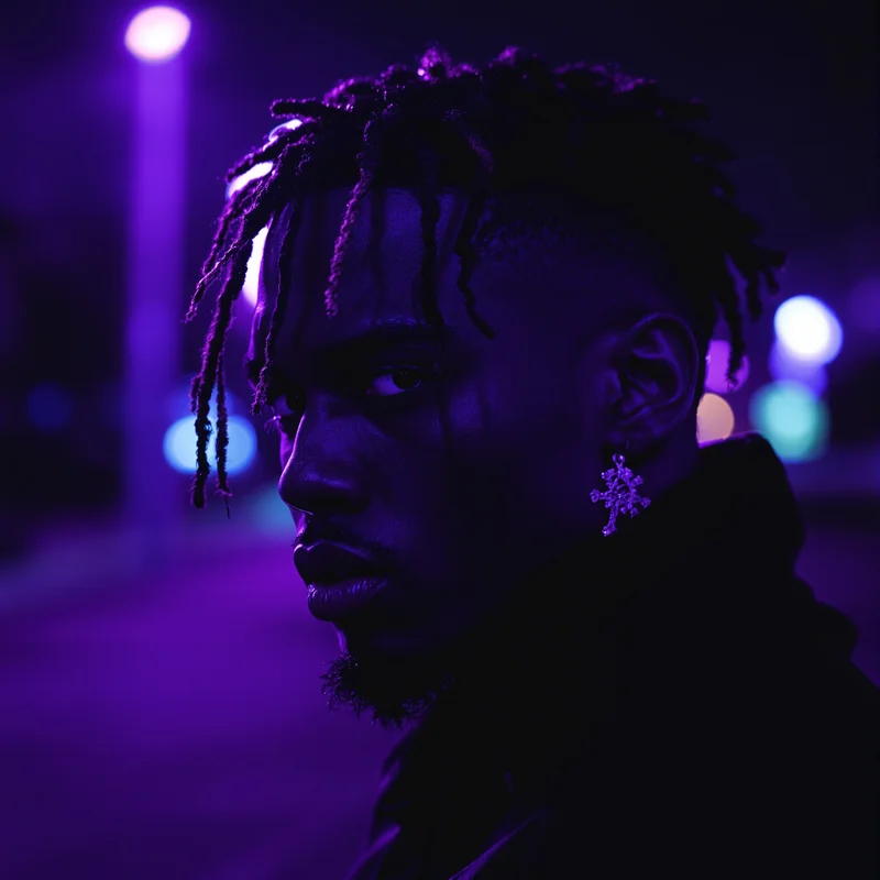 XXXTentacion PFP with black and blue mood, expressive eyes, and readable avatar composition