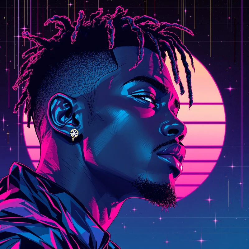 Vaporwave XXXTentacion avatar profile picture with retro colors