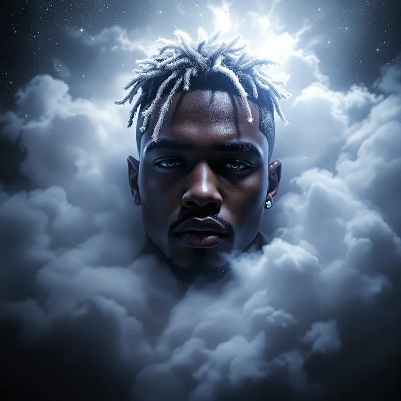 White aura XXXTentacion profile picture with glowing effects