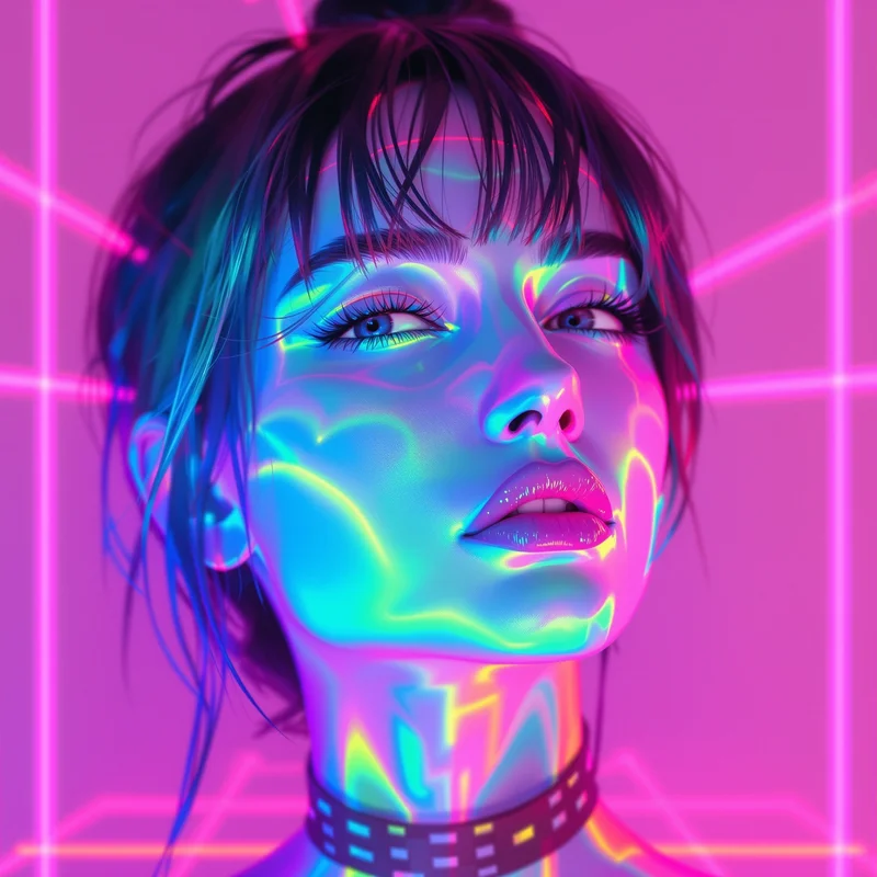 neon Y2K avatar image with cyber aesthetic lighting for online avatar styling