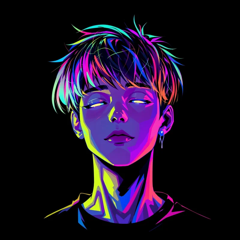 holographic anime portrait with chrome reflections for social media avatar