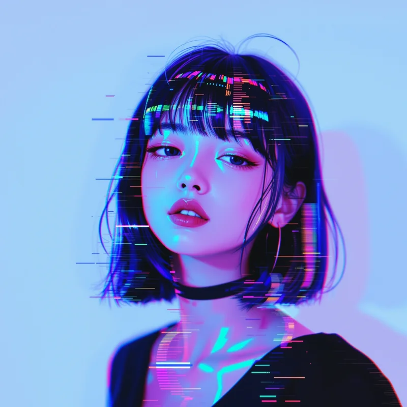 retro futuristic profile picture with holographic gradient for social media avatar