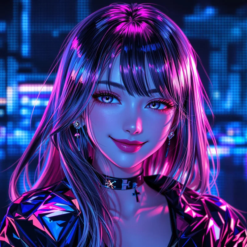 futuristic avatar portrait with pixel background for Y2K PFP design
