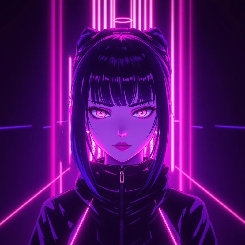 cyber anime avatar with glitch effect for messaging profile icon