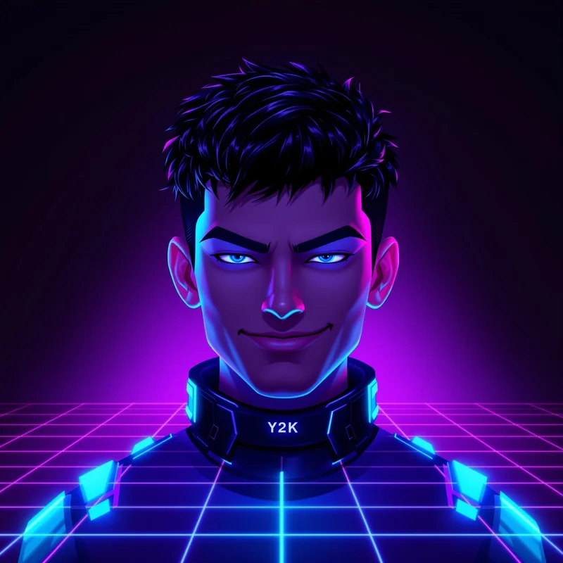 holographic anime portrait with cyber aesthetic lighting for messaging profile icon