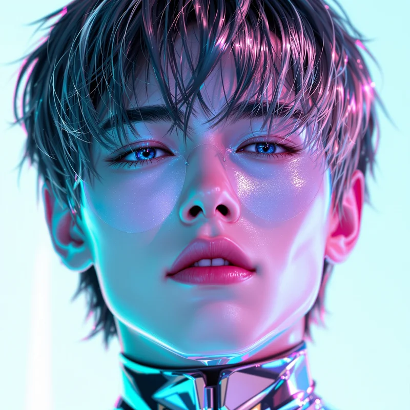 digital anime PFP portrait with vaporwave tones for profile picture use