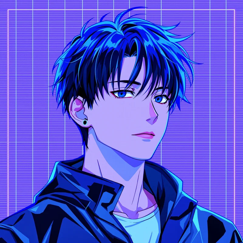 digital anime PFP portrait with iridescent colors for messaging profile icon