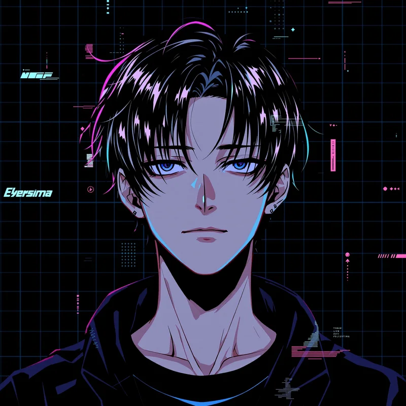 glitch style avatar with chrome reflections for messaging profile icon