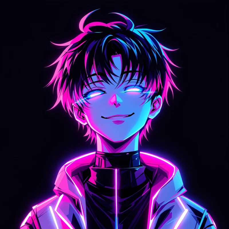 digital anime PFP portrait with iridescent colors for futuristic profile display