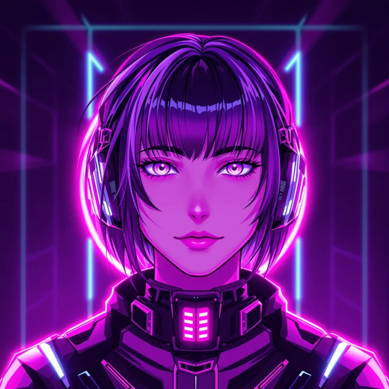 cyber anime avatar with laser light accents for digital identity