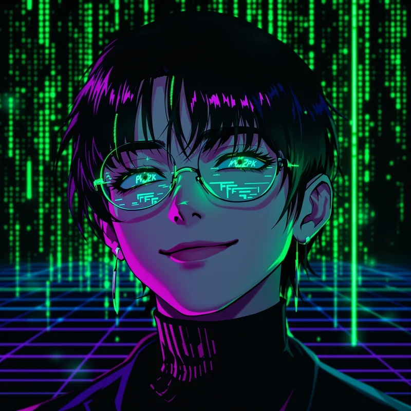 retro futuristic profile picture with laser light accents for Y2K PFP design
