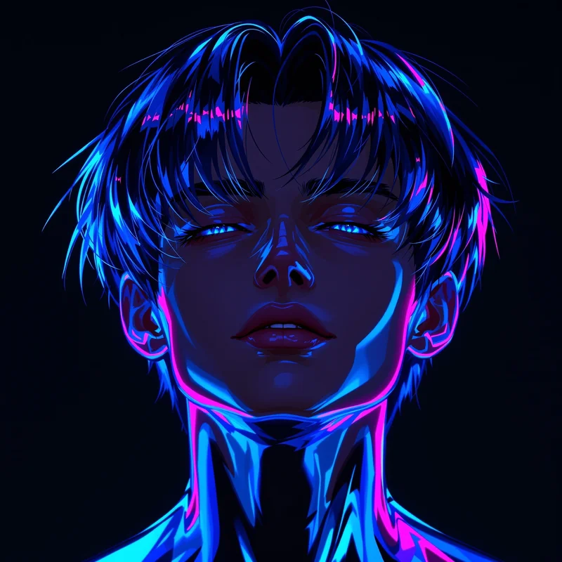 digital anime PFP portrait with glitch effect for digital identity