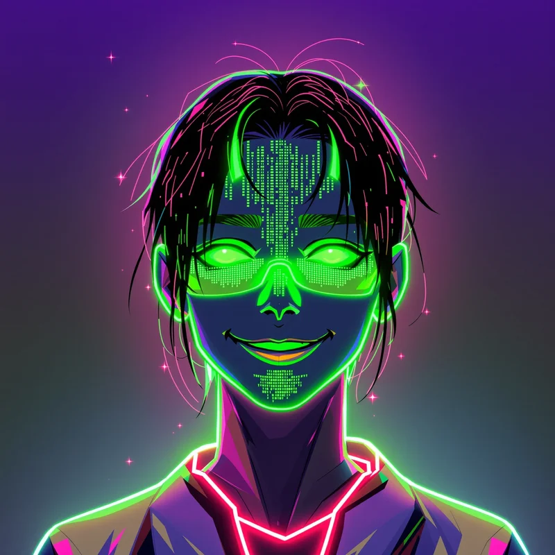 cyber anime avatar with holographic gradient for social media avatar