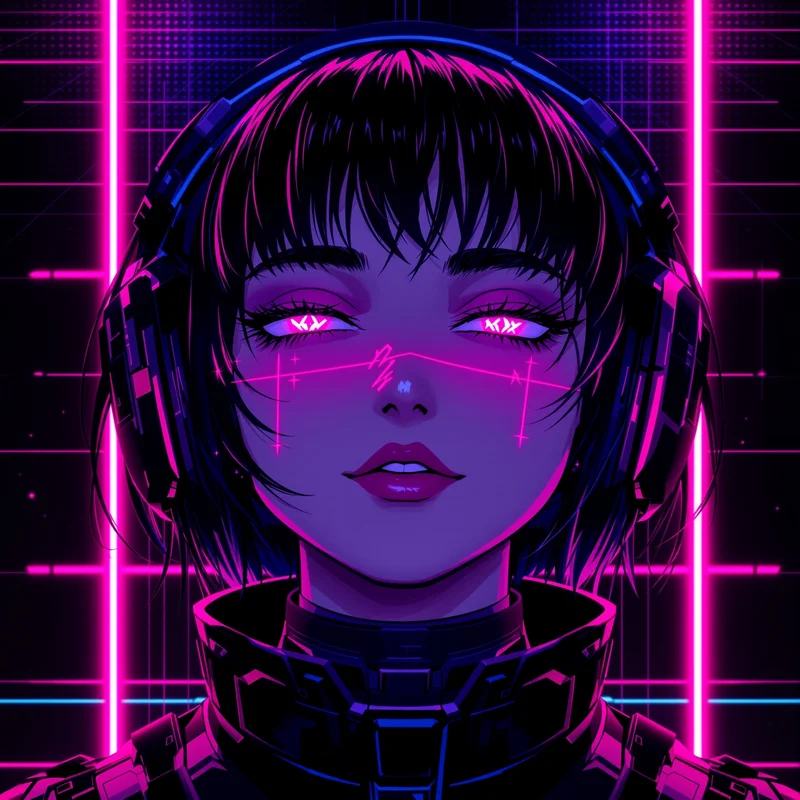 chrome anime profile icon with laser light accents for avatar display