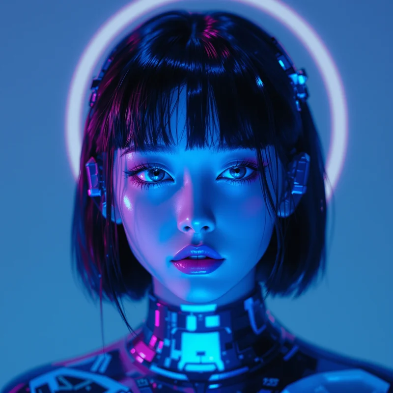 futuristic avatar portrait with neon glow lighting for online avatar styling