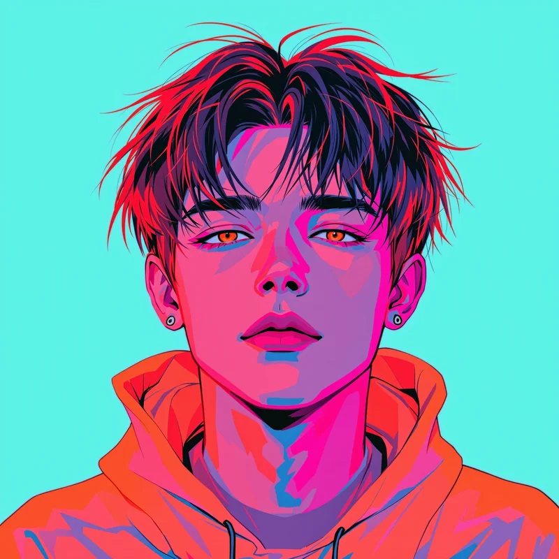 pixel cyber PFP image with laser light accents for profile picture use