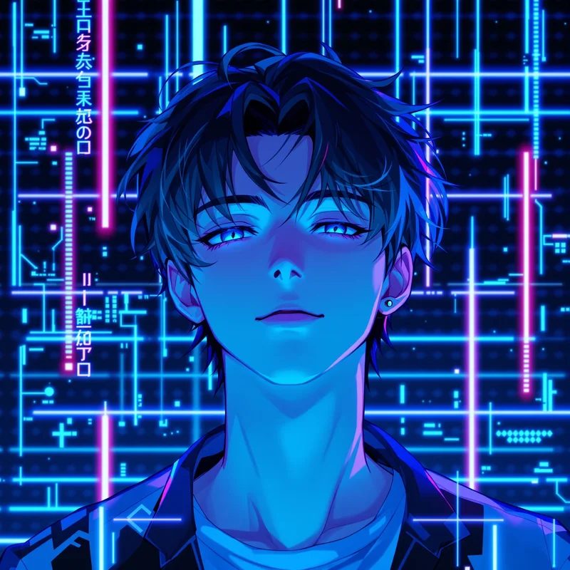digital anime PFP portrait with laser light accents for cyber avatar use