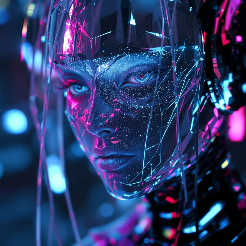 Alien cyber girl Y2K PFP with silver futuristic makeup