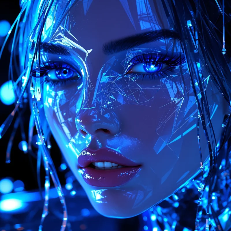 Blue chrome Y2K PFP with icy cyber luxury aesthetic