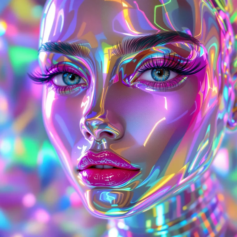Bubble chrome Y2K PFP with inflatable metallic reflections