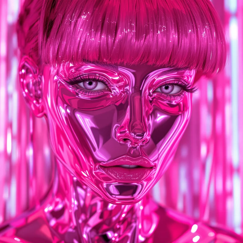 Y2K PFP with chrome pink glow and glossy cyber aesthetic