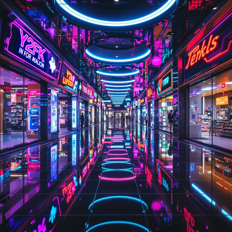 Digital mall Y2K PFP with retro future shopping aesthetic