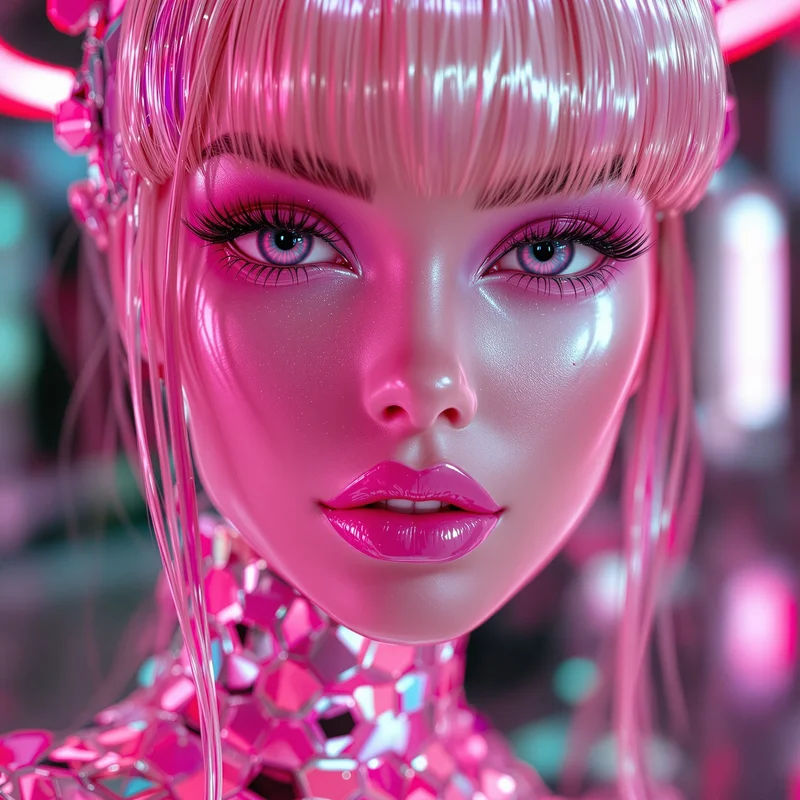 Futuristic Barbie Y2K PFP with hyper pink cyber fashion