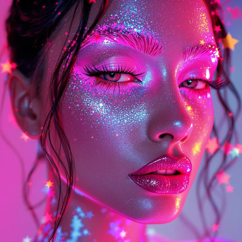 Glitter queen Y2K PFP with glossy makeup and sparkles