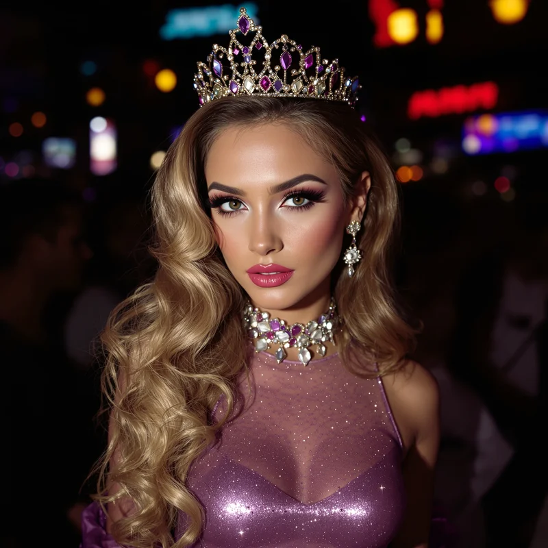 Internet princess Y2K PFP with paparazzi flash aesthetic