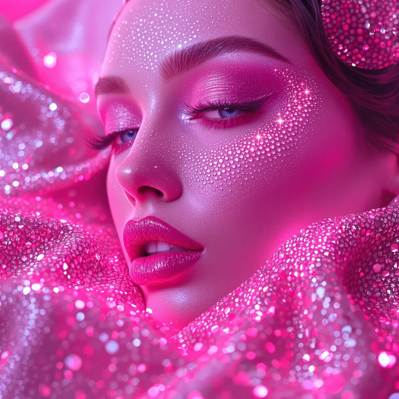 Pink luxury Y2K PFP with rhinestones and glossy perfection