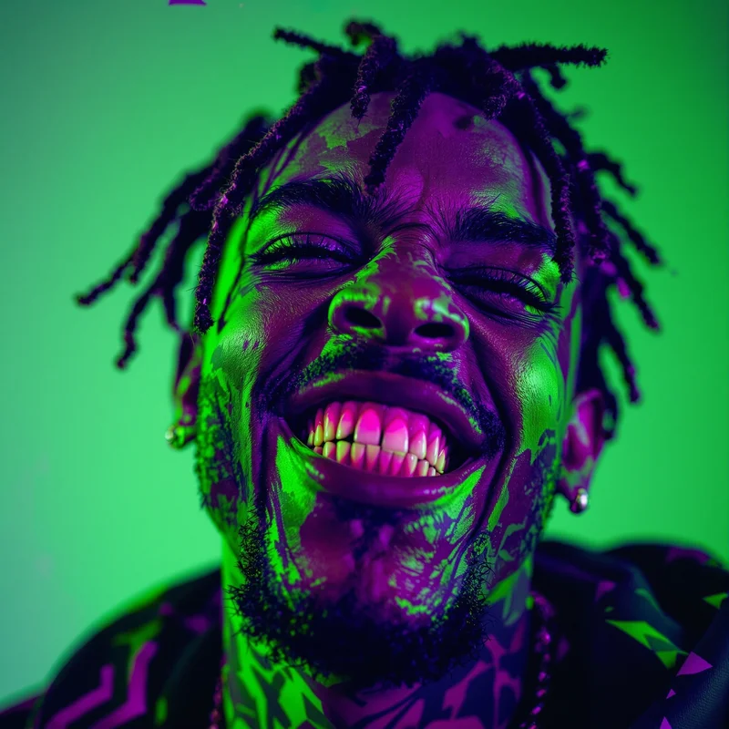 Yeat PFP with chaotic composition and identity focus