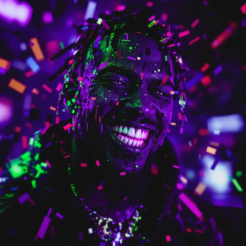 Yeat PFP with chaotic composition and identity focus