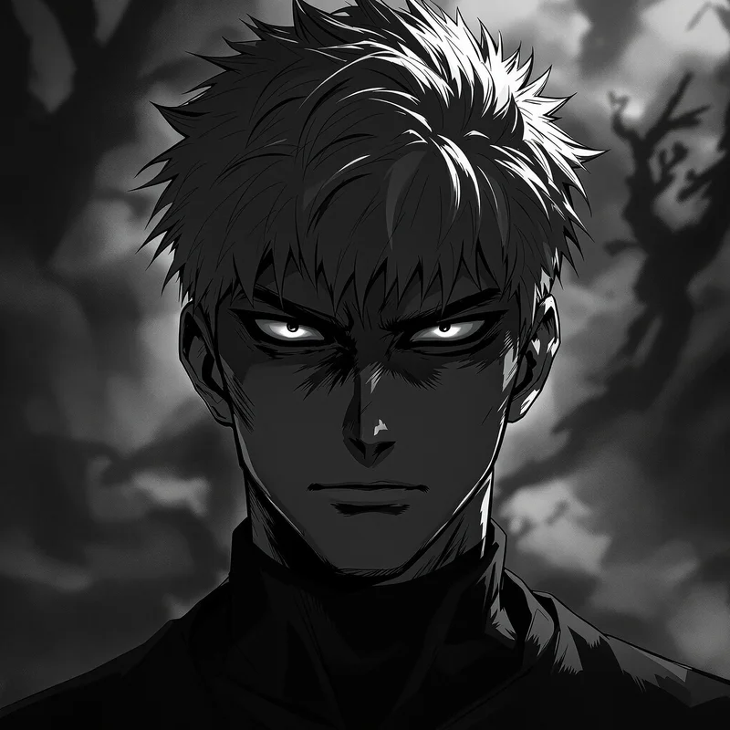 manga panel yuta pfp with monochrome anime intensity