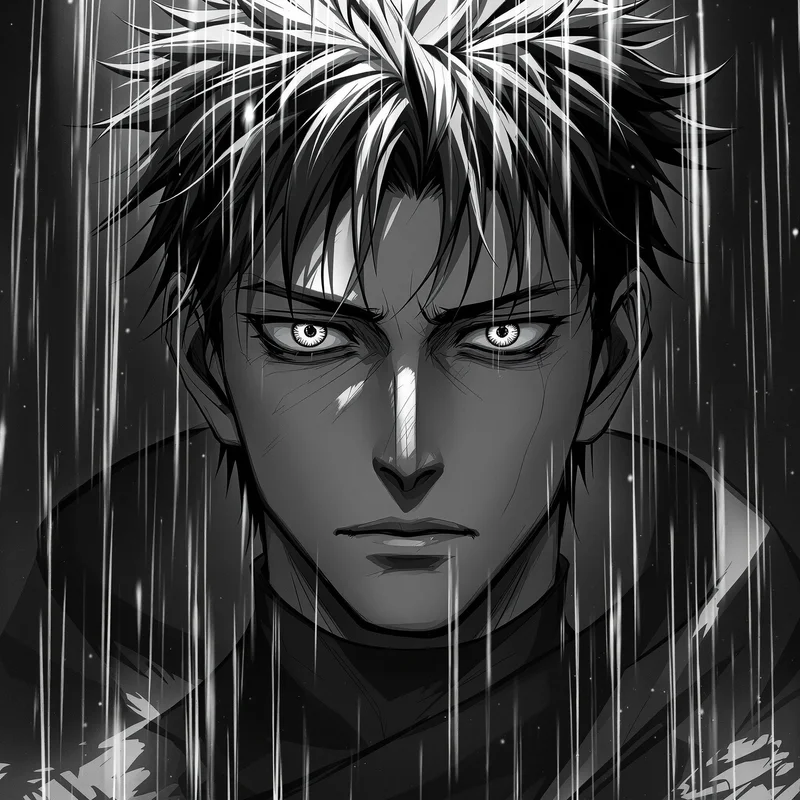 monochrome yuta pfp with manga emotional contrast