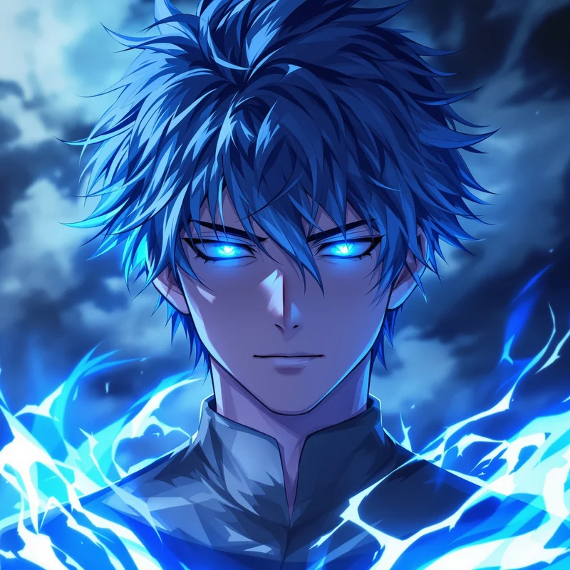 spiritual aura yuta pfp with cinematic blue glow
