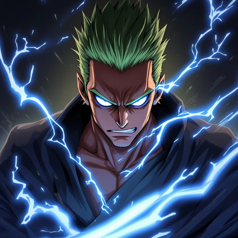 Emerald Storm Zoro PFP anime avatar portrait of Roronoa Zoro designed for profile picture clarity