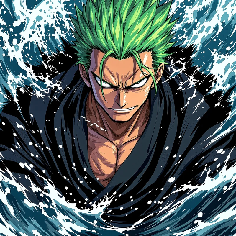 Pirate Storm Zoro PFP anime avatar portrait of Roronoa Zoro designed for profile picture clarity