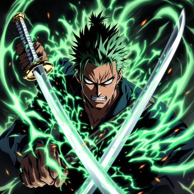 Samurai Resolve Zoro PFP anime avatar portrait of Roronoa Zoro designed for profile picture clarity