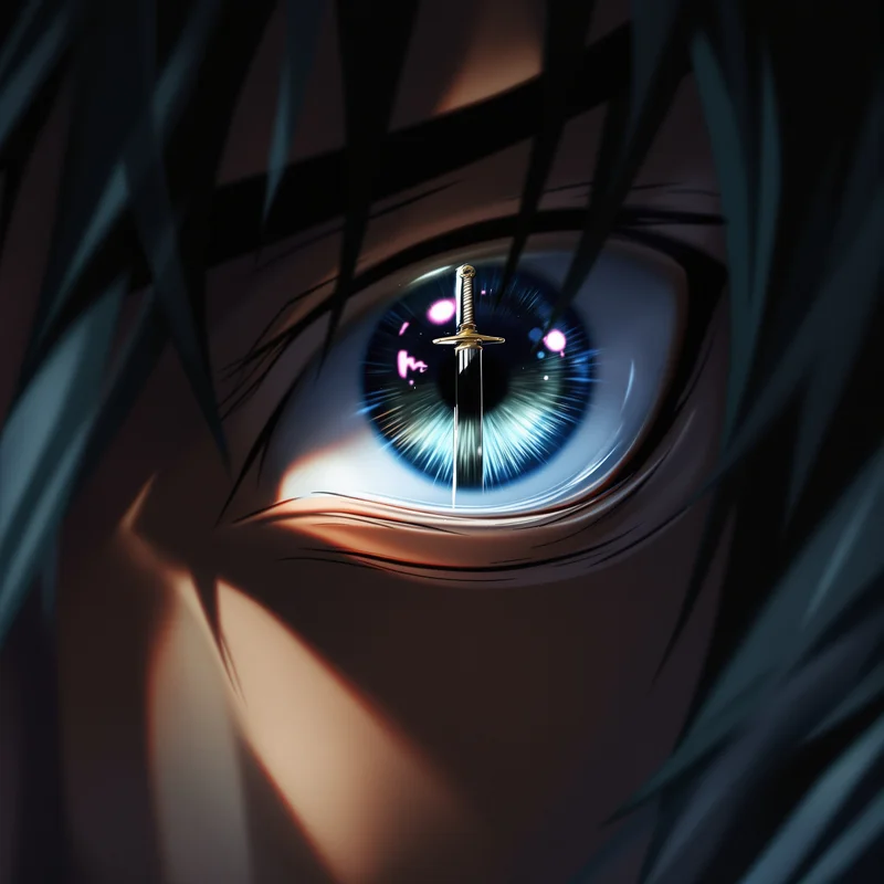 Zoro anime avatar eye reflection detail with sword highlight