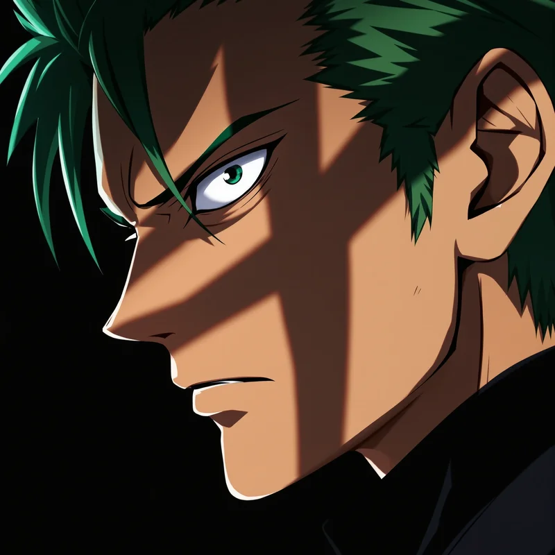 Zoro anime avatar side profile with blade shadow