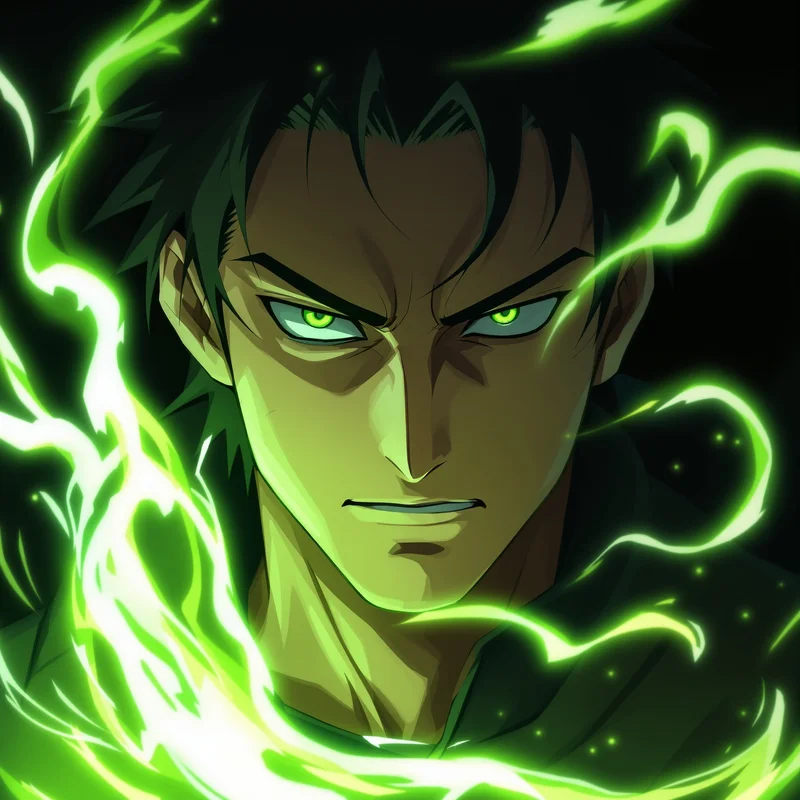 Zoro anime PFP avatar with controlled green energy flow